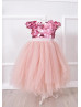 Pink Sequins Tulle Tea Length Flower Girl Dress
